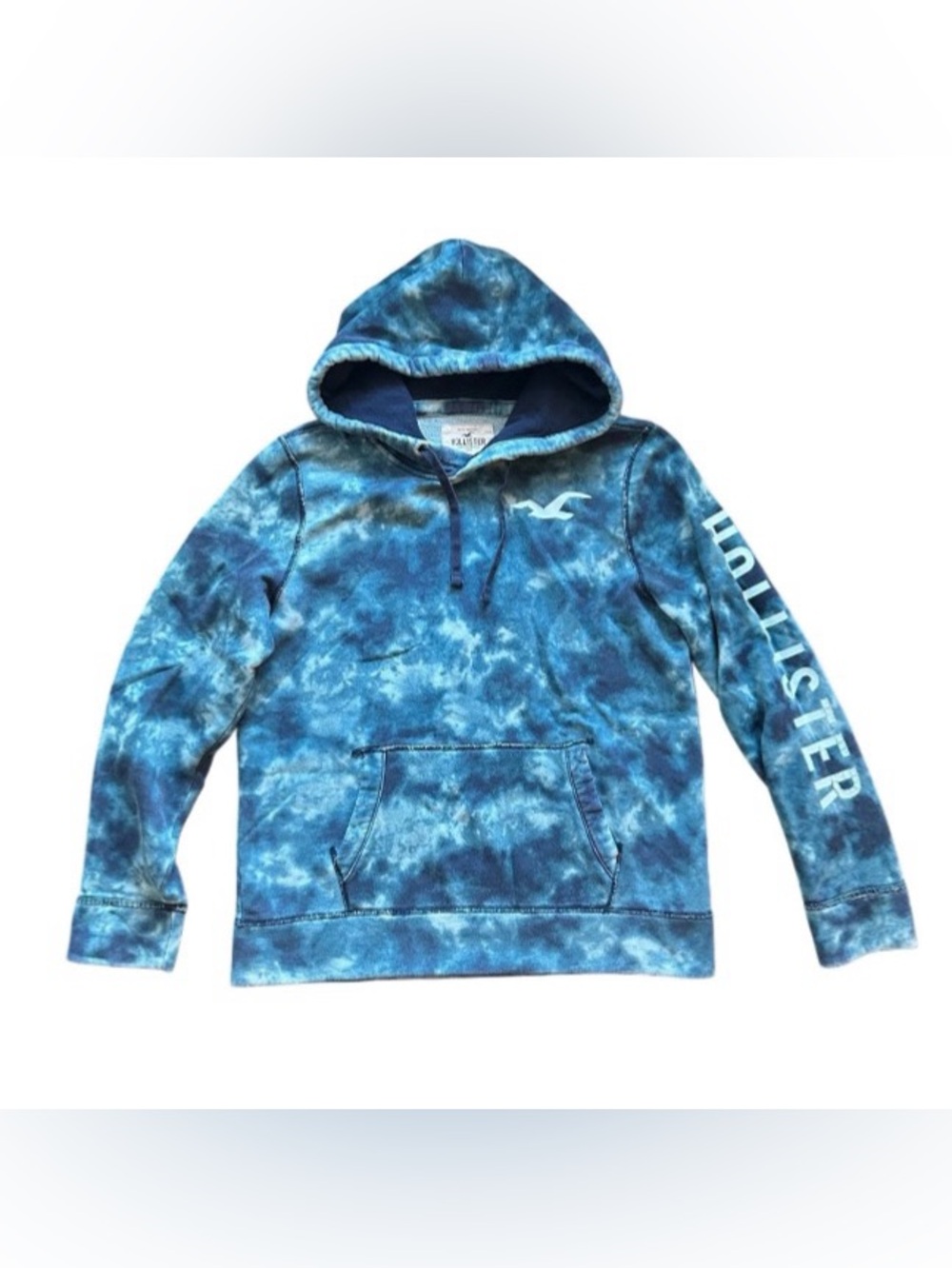 Hollister Hooded Sweatshirt Womens Medium Blue Tye Dye Graphic Print Y2K Surfer